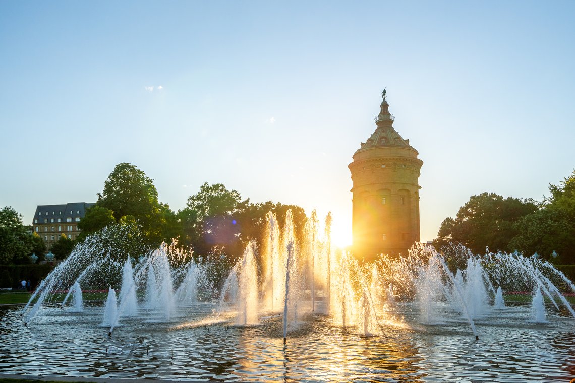 Mannheim with the landmark "Wasserturm"